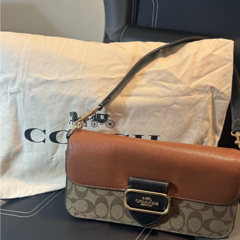 Coach Morgan Brown Signature and Pebble Leather Shoulder Bag
